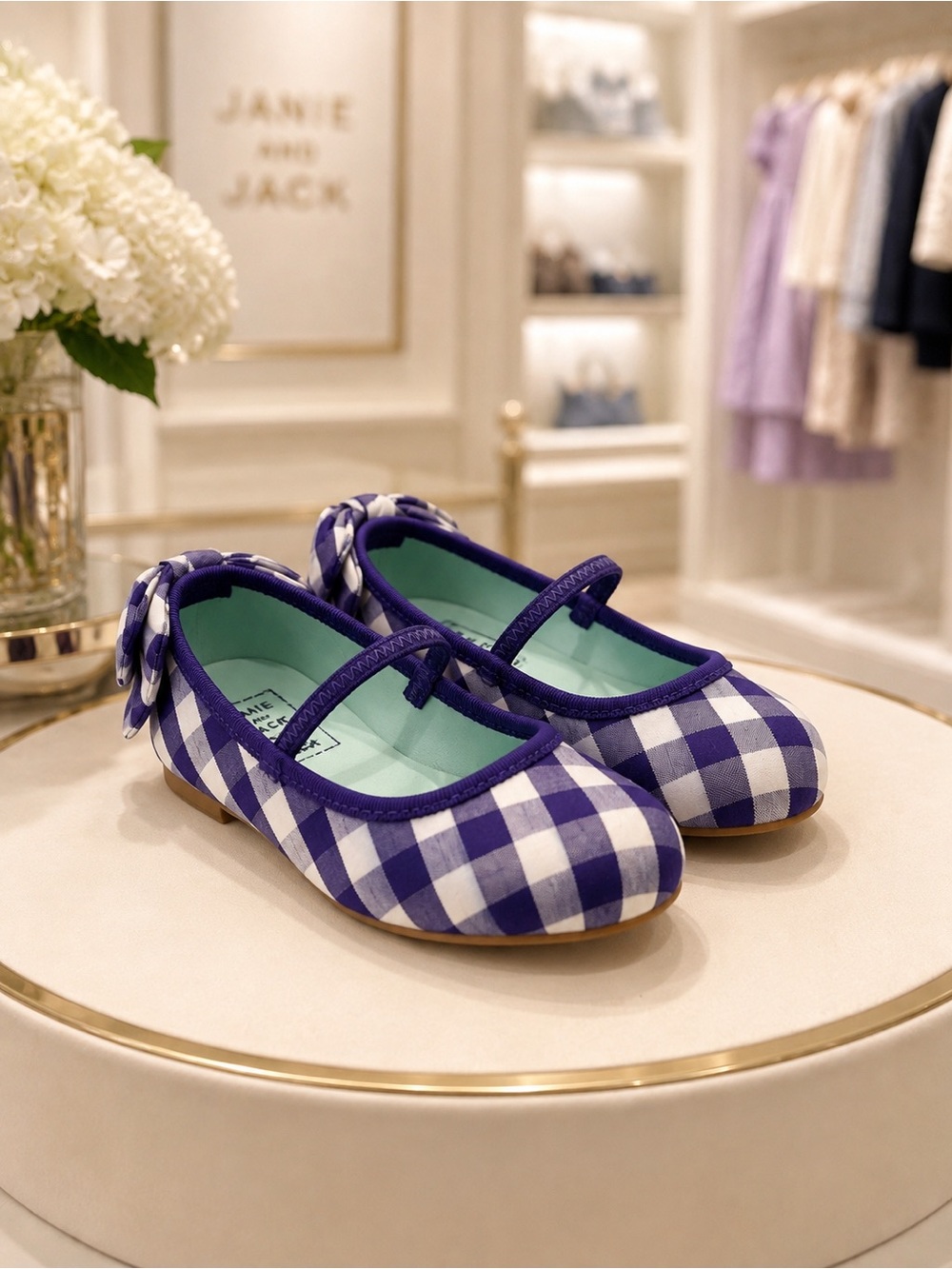 Janie and Jack Purple and White Gingham Mary Jane Flats